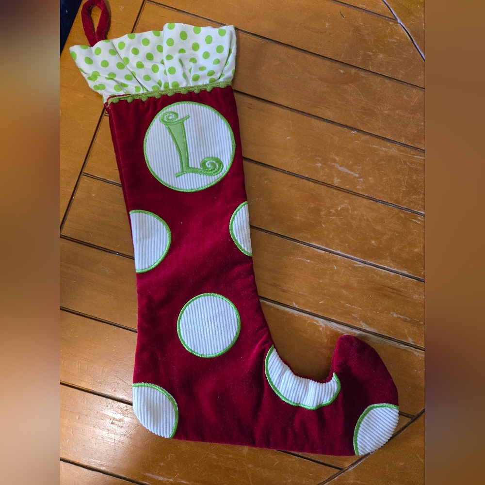 Red and White Polka Dot Christmas Stocking L MONOGRAM